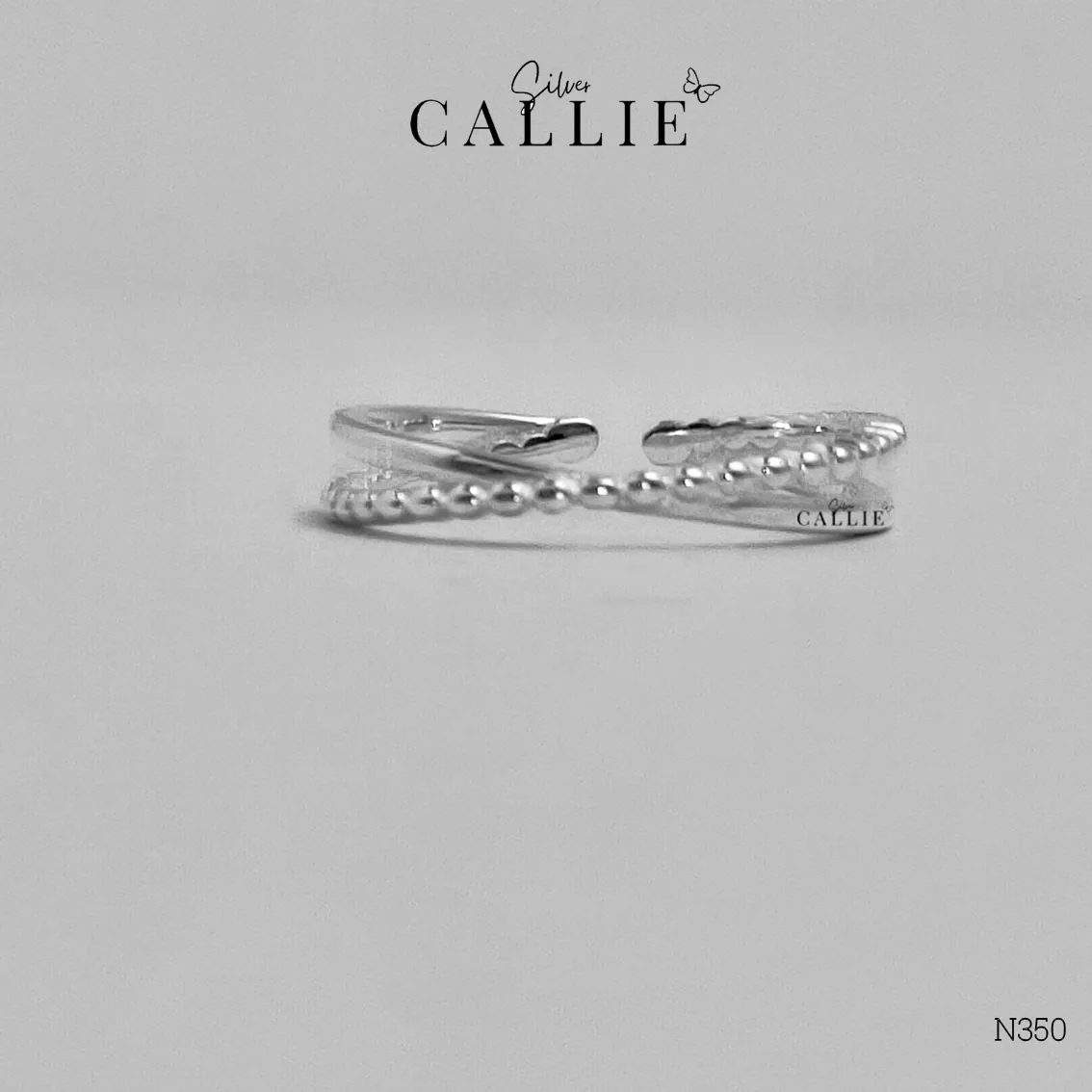 N350 - Nhẫn bạc Callie Silver 2 đai chéo nhau free size