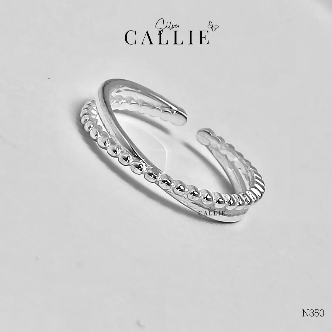 N350 - Nhẫn bạc Callie Silver 2 đai chéo nhau free size - Hình ảnh 5