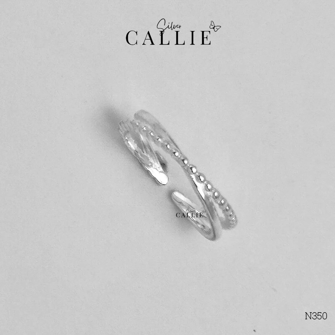 N350 - Nhẫn bạc Callie Silver 2 đai chéo nhau free size - Hình ảnh 6