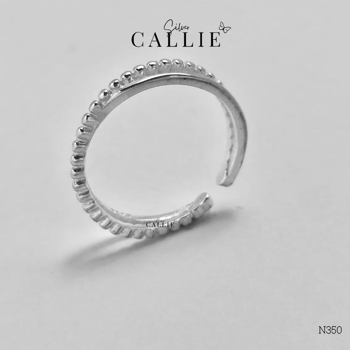 N350 - Nhẫn bạc Callie Silver 2 đai chéo nhau free size - Hình ảnh 7