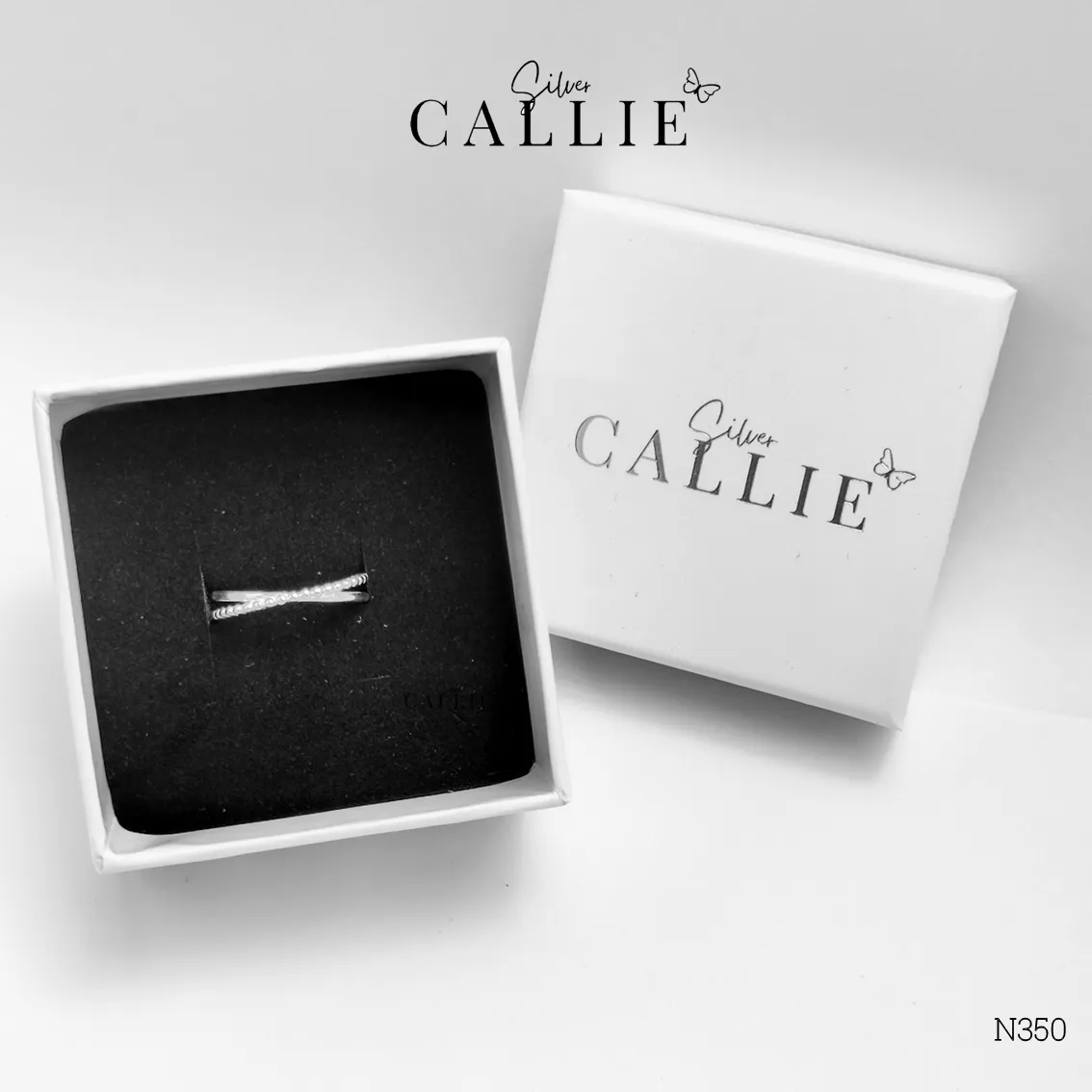 N350 - Nhẫn bạc Callie Silver 2 đai chéo nhau free size - Hình ảnh 9
