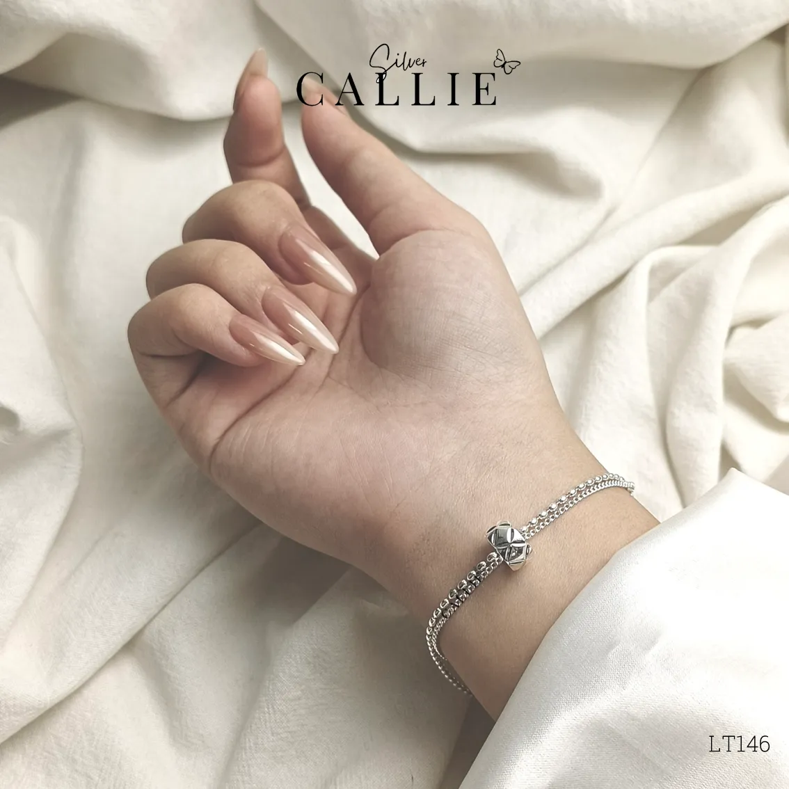 LT146 - Lắc tay bạc Callie Silver 2 dây mặt bánh xe - Image 2