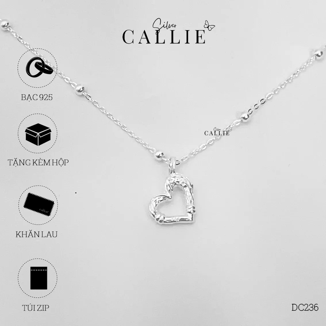 DC236 - Dây chuyền bạc Callie Silver mặt trái tim dây bi - Image 10