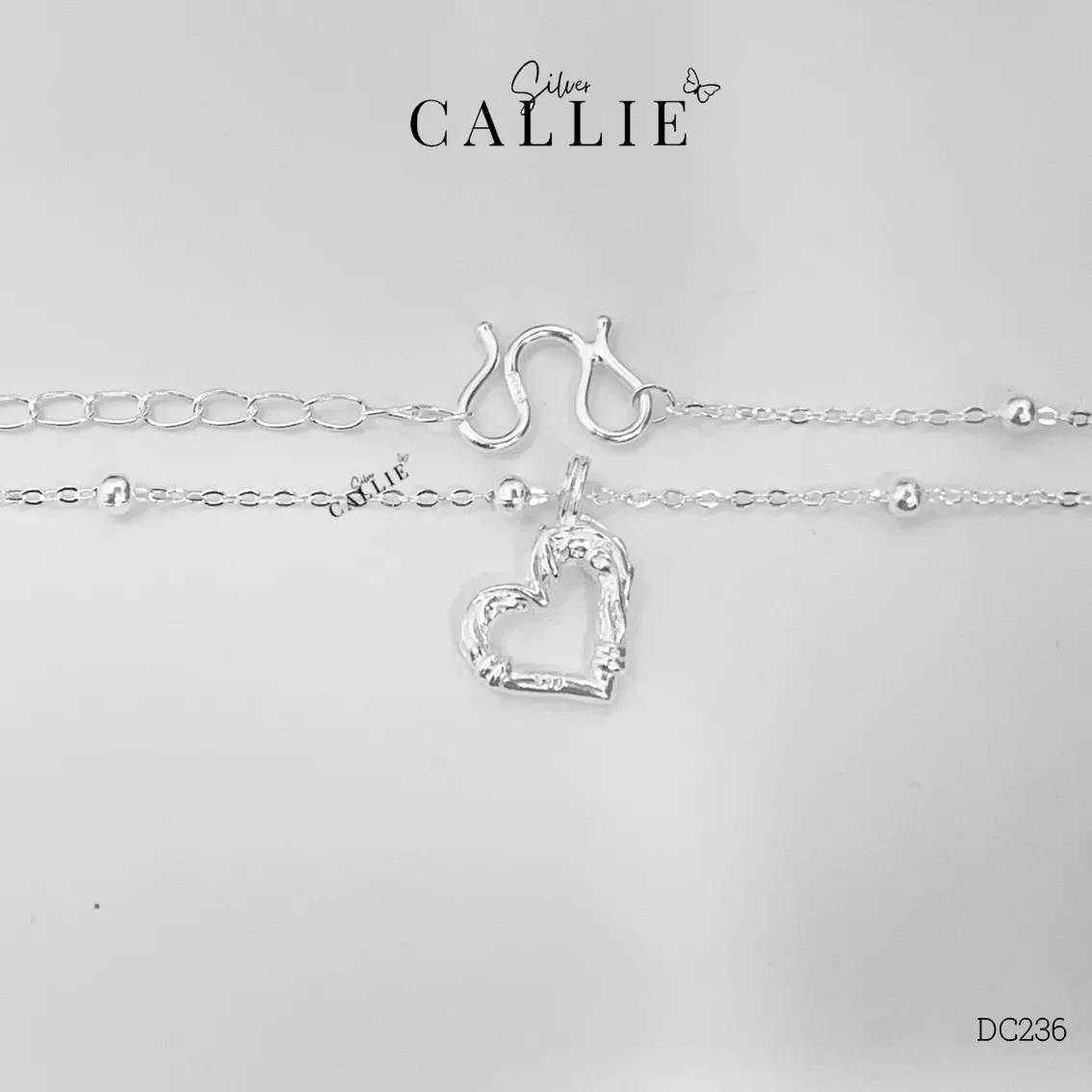 DC236 - Dây chuyền bạc Callie Silver mặt trái tim dây bi - Image 8