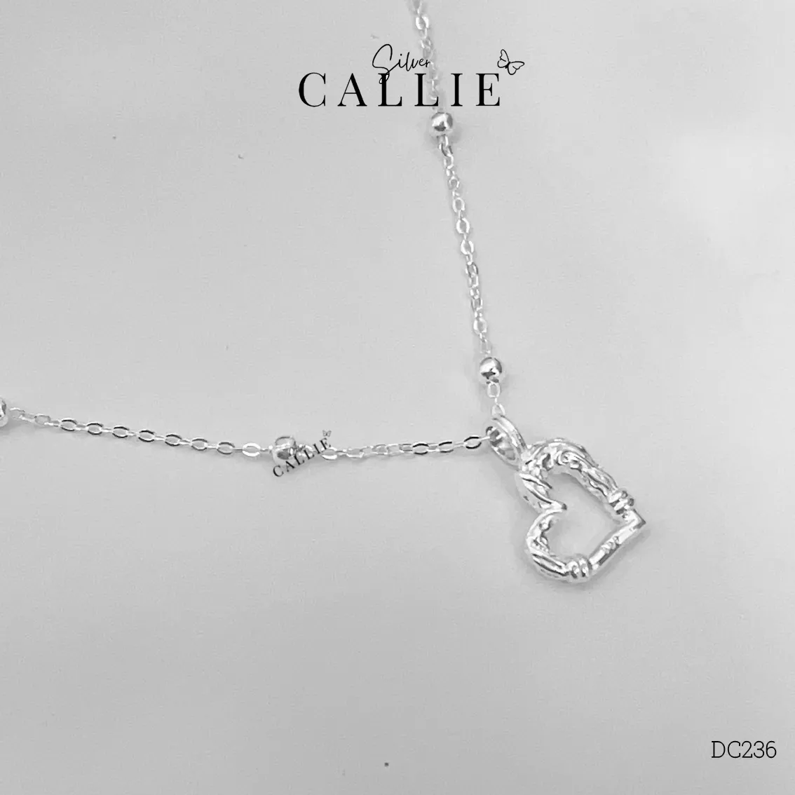 DC236 - Dây chuyền bạc Callie Silver mặt trái tim dây bi - Image 3