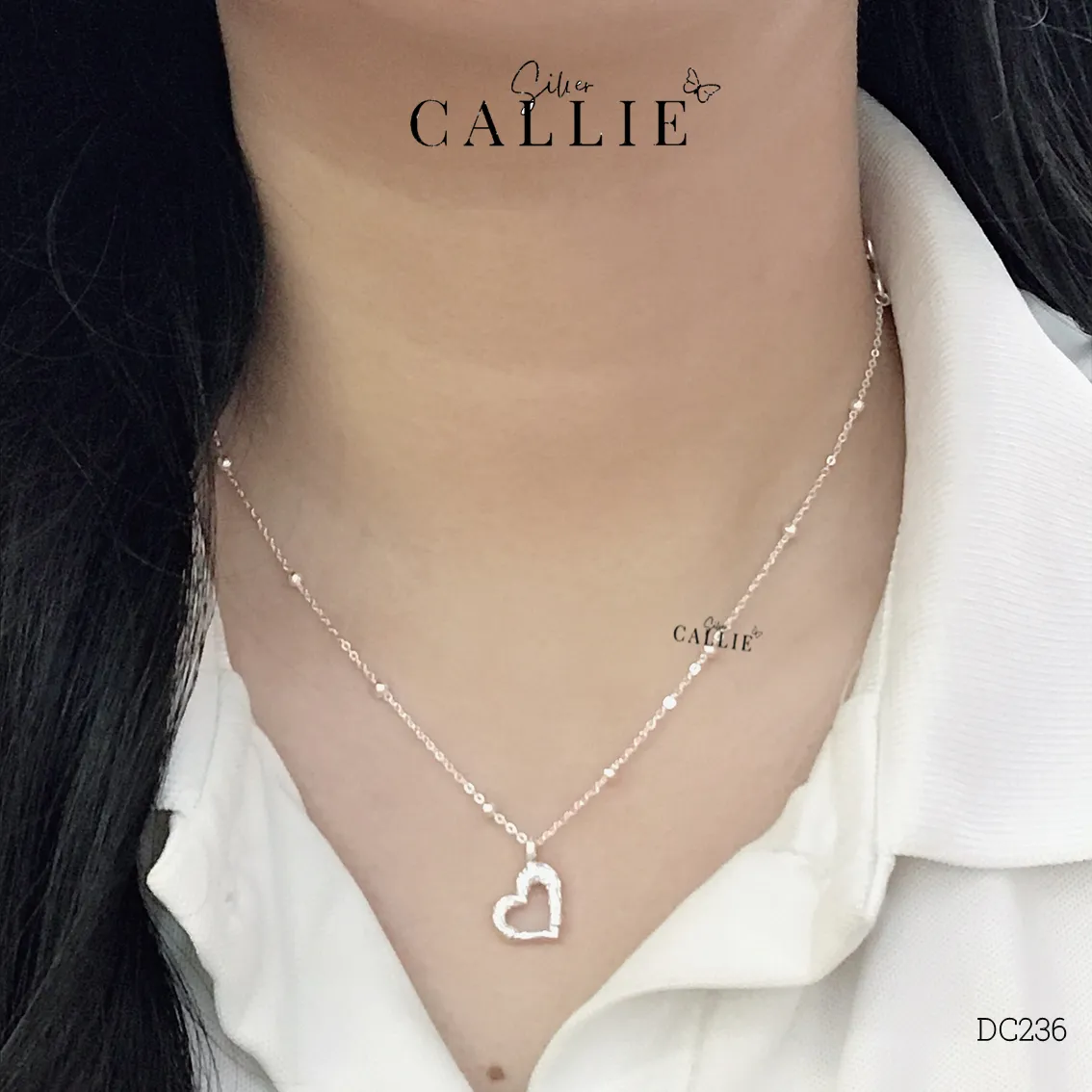 DC236 - Dây chuyền bạc Callie Silver mặt trái tim dây bi - Image 2