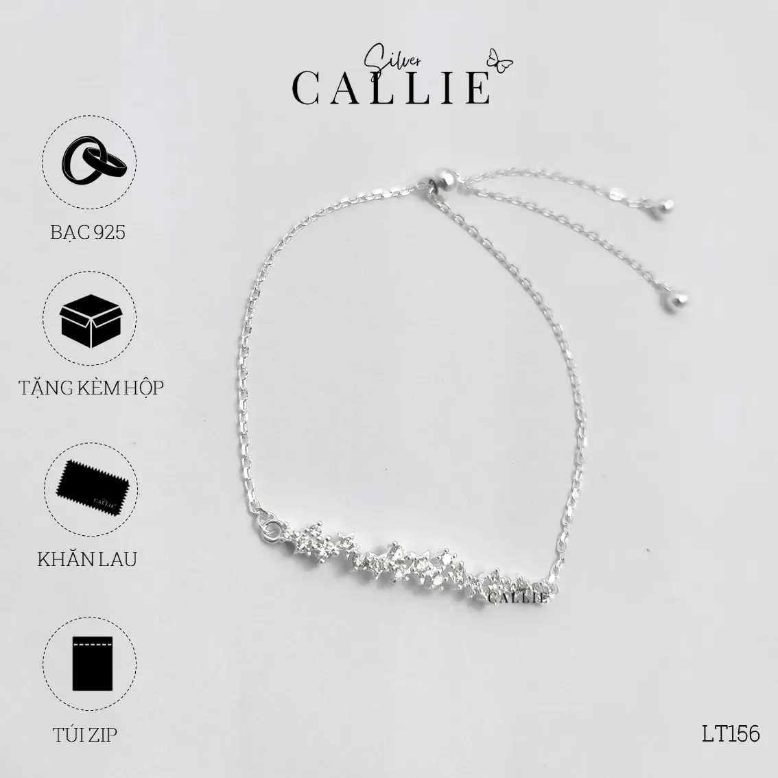 LT156 - Lắc tay bạc Callie Silver một hàng đá ziczac dây rút - Image 11