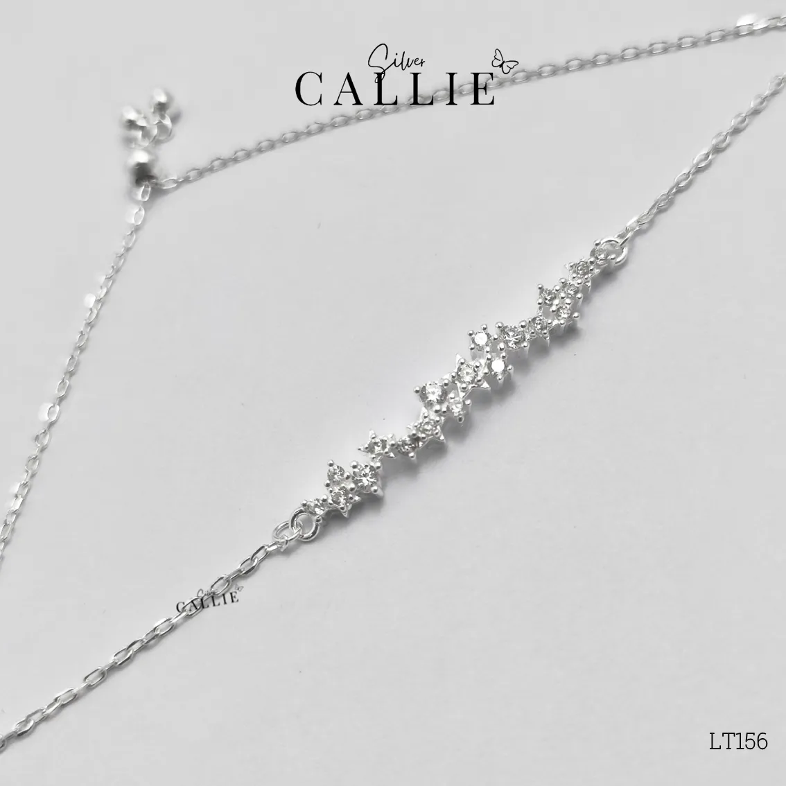 LT156 - Lắc tay bạc Callie Silver một hàng đá ziczac dây rút - Image 4