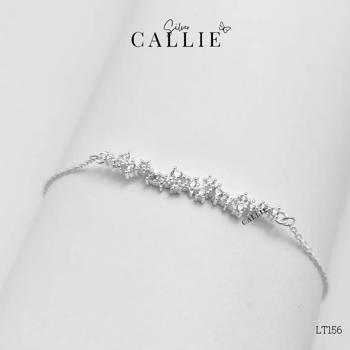 LT156 - Lắc tay bạc Callie Silver một hàng đá ziczac dây rút - Image 5