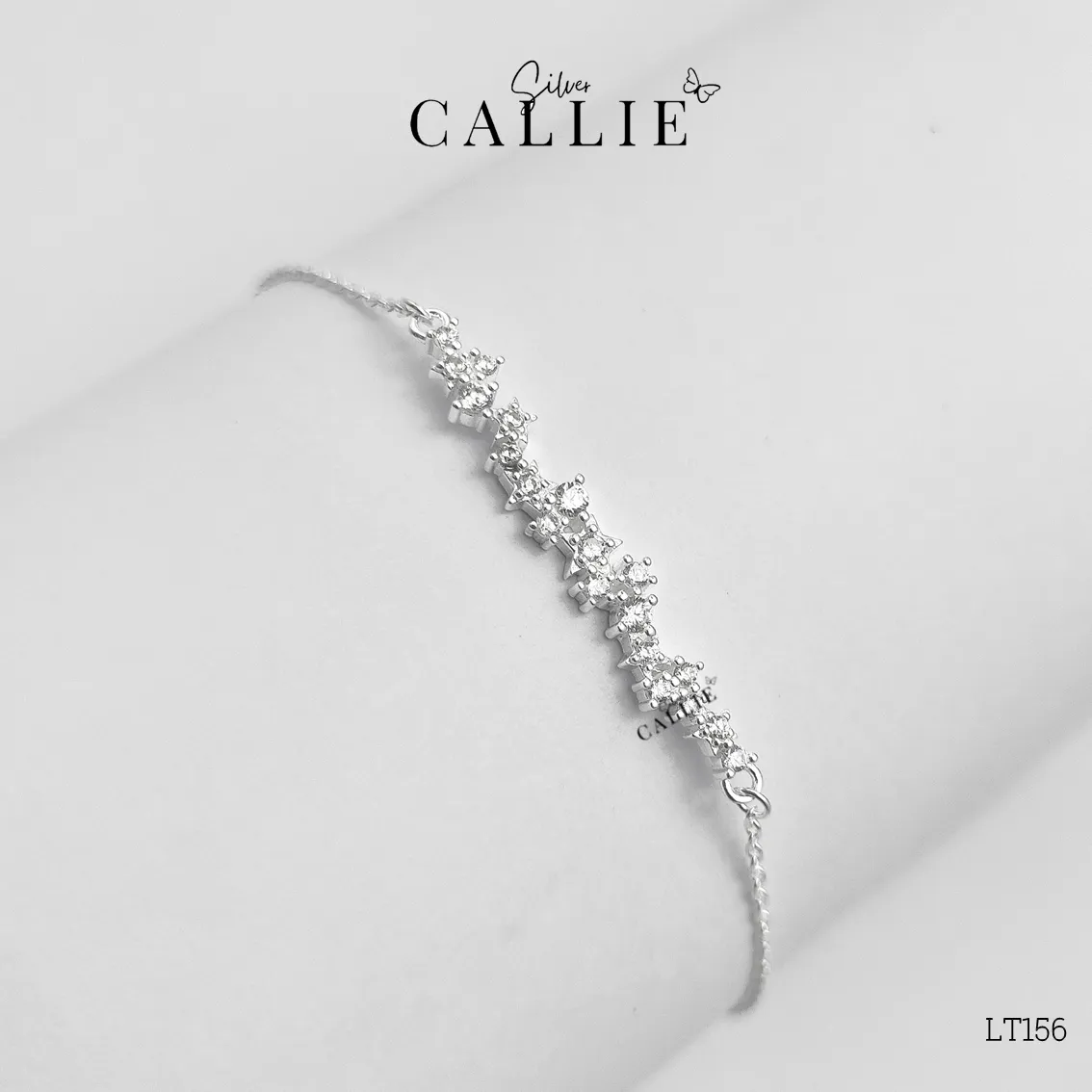 LT156 - Lắc tay bạc Callie Silver một hàng đá ziczac dây rút - Image 6