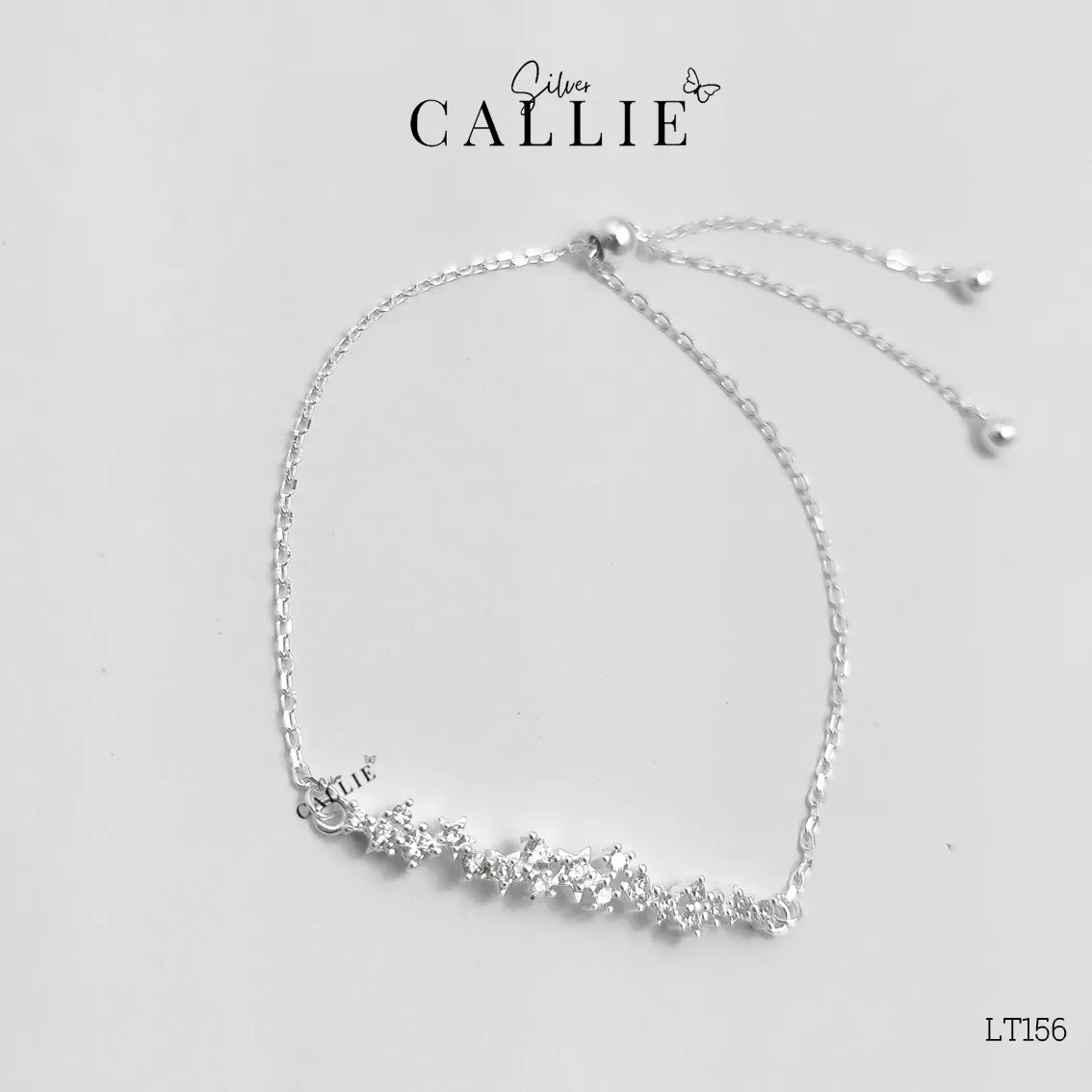 LT156 - Lắc tay bạc Callie Silver một hàng đá ziczac dây rút