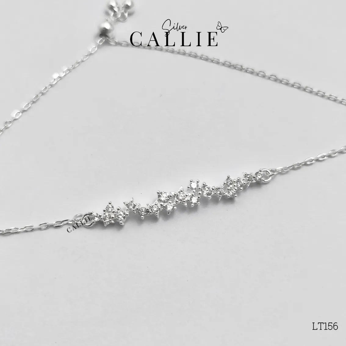 LT156 - Lắc tay bạc Callie Silver một hàng đá ziczac dây rút - Image 9