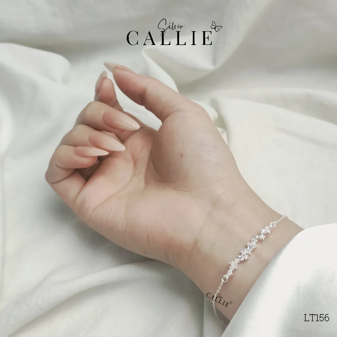 LT156 - Lắc tay bạc Callie Silver một hàng đá ziczac dây rút - Image 2