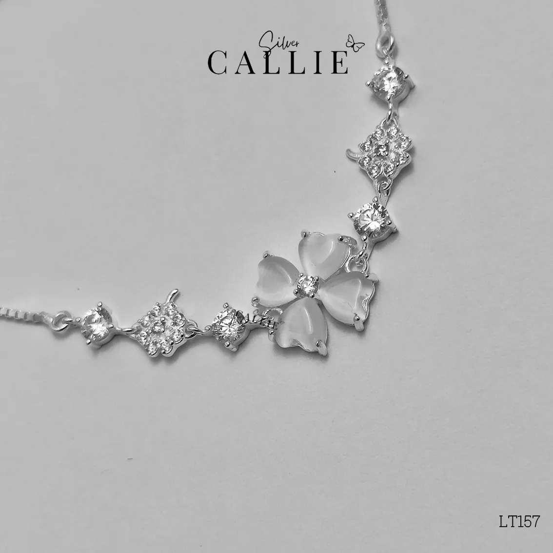 LT157 - LẮC TAY BẠC CALLIE SILVER TIM TRẮNG DÂY RÚT - Image 3