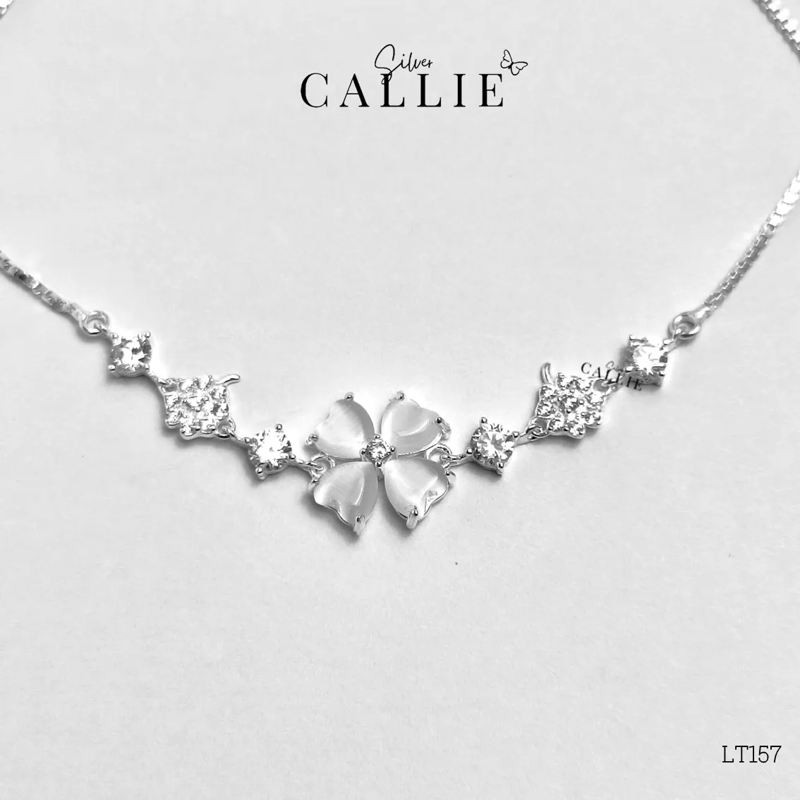 LT157 - LẮC TAY BẠC CALLIE SILVER TIM TRẮNG DÂY RÚT - Image 4