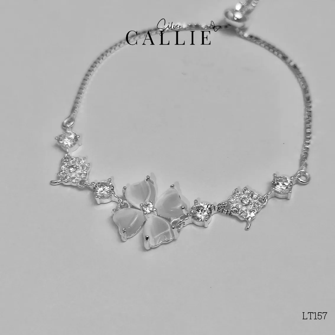 LT157 - LẮC TAY BẠC CALLIE SILVER TIM TRẮNG DÂY RÚT - Image 5