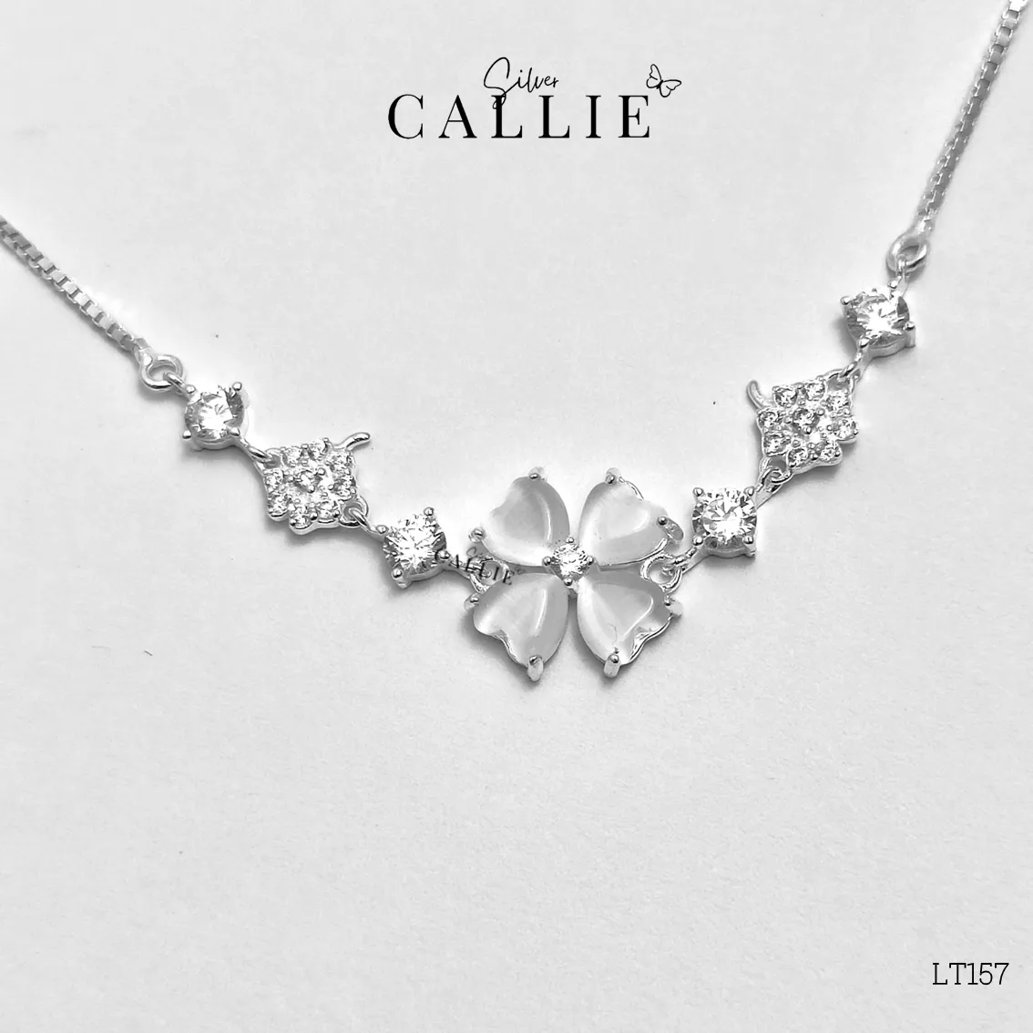 LT157 - LẮC TAY BẠC CALLIE SILVER TIM TRẮNG DÂY RÚT