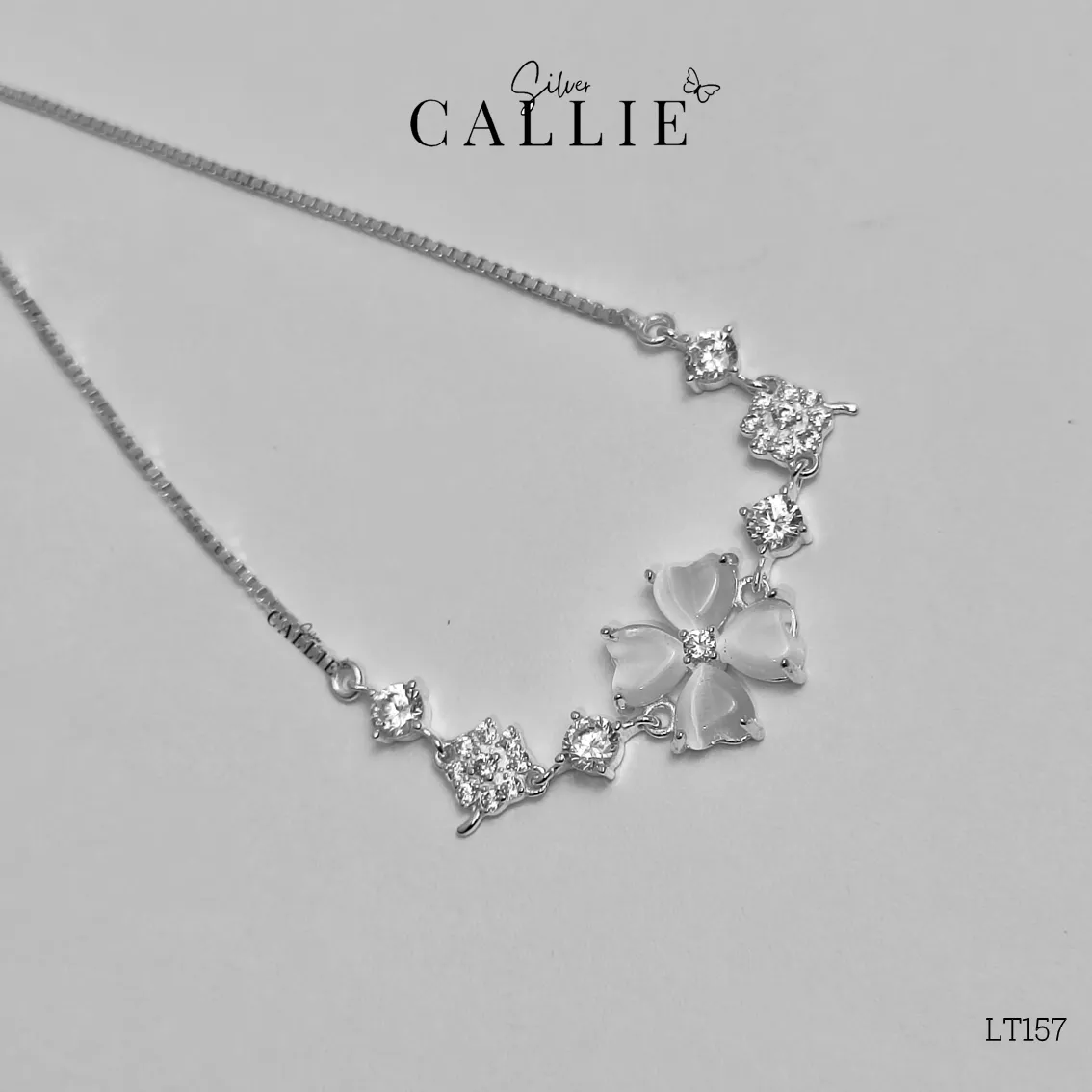 LT157 - LẮC TAY BẠC CALLIE SILVER TIM TRẮNG DÂY RÚT - Image 7