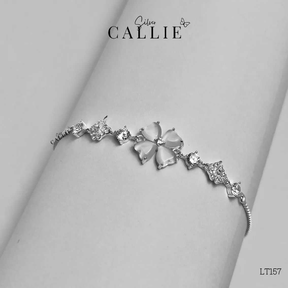 LT157 - LẮC TAY BẠC CALLIE SILVER TIM TRẮNG DÂY RÚT - Image 8