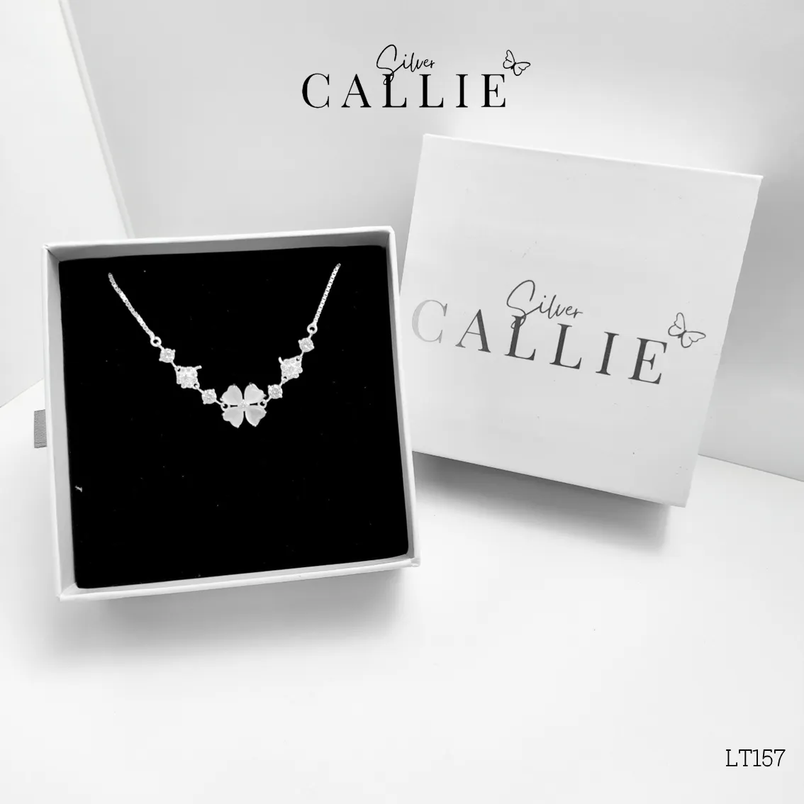 LT157 - LẮC TAY BẠC CALLIE SILVER TIM TRẮNG DÂY RÚT - Image 9