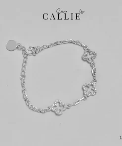 LT159 - LẮC TAY BẠC CALLIE SILVER CỎ 4 LÁ RỖNG