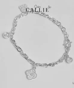 LT163 - Lắc tay bạc Callie Silver cỏ 4 lá bi tòn ten