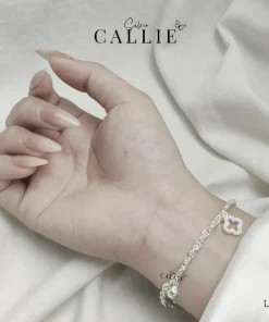 Alternative view of LT164 - Lắc tay bạc Callie Silver cỏ 4 lá đính đá viền lá, bi tòn ten