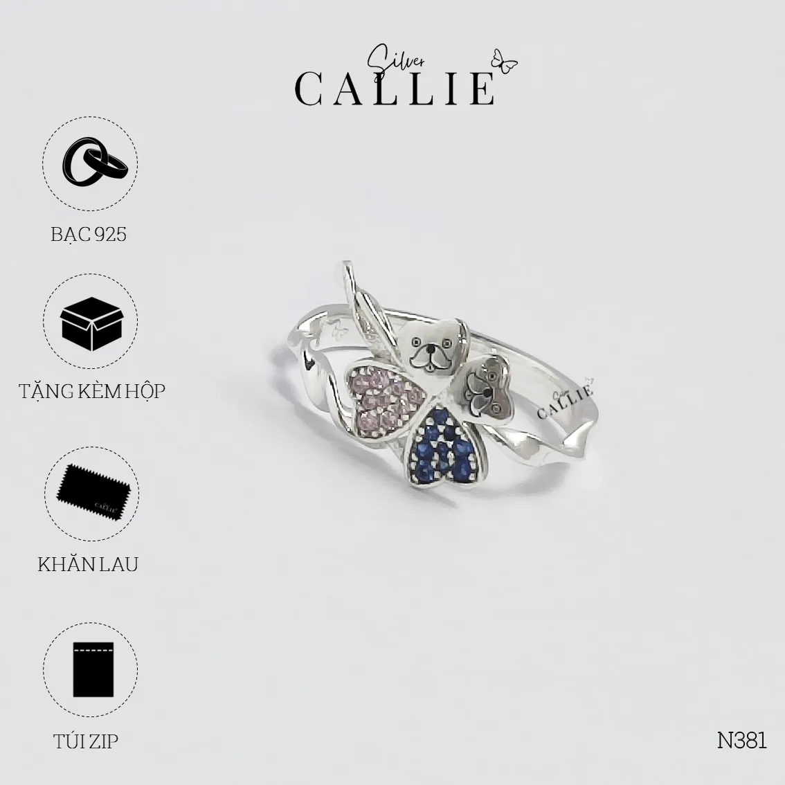 N381 - Nhẫn bạc thiết kế Callie Silver dây leo cỏ 4 lá - Image 9