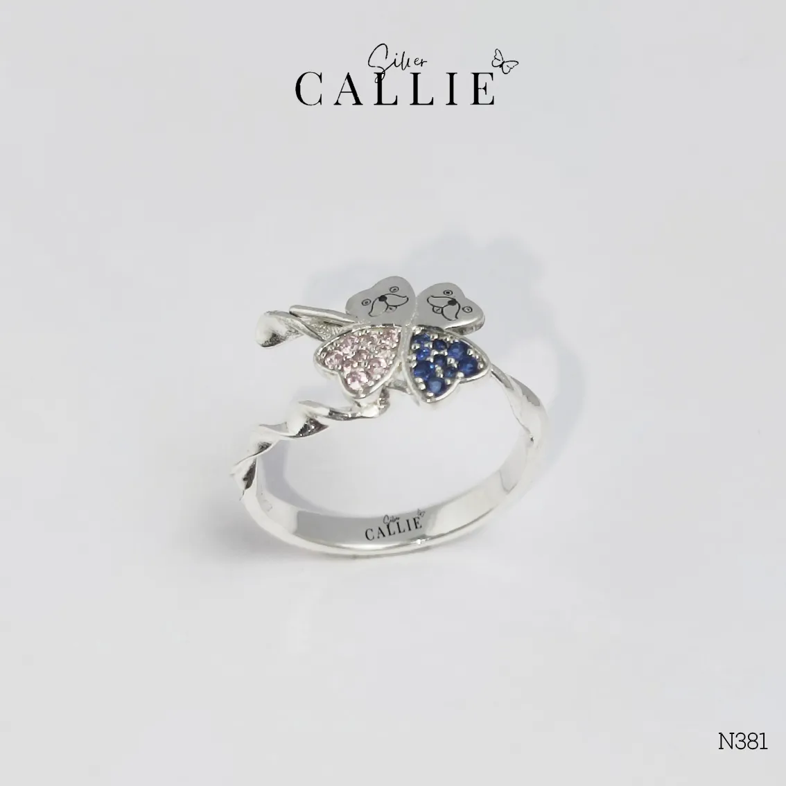 N381 - Nhẫn bạc thiết kế Callie Silver dây leo cỏ 4 lá