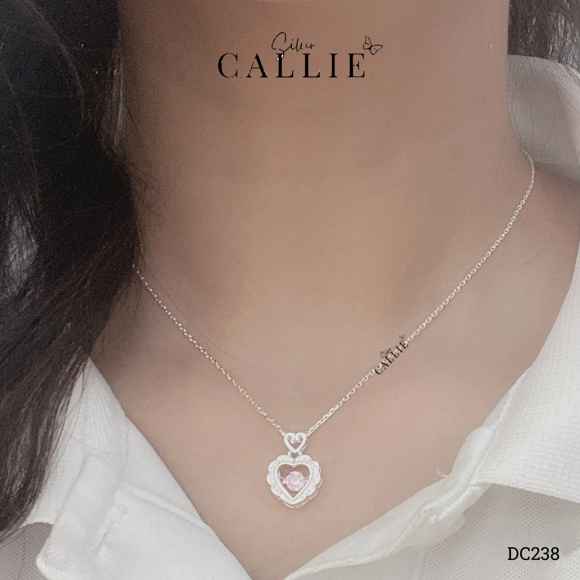 DC238 - DÂY CHUYỀN BẠC CALLIE SILVER TRÁI TIM ĐÁ - Image 2
