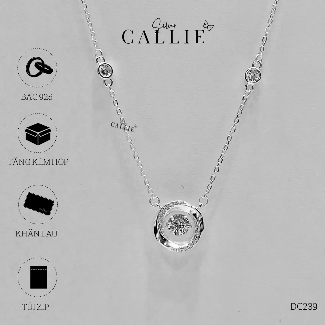 DC239 - DÂY CHUYỀN BẠC CALLIE SILVER 1 VIÊN CHỦ - Image 9