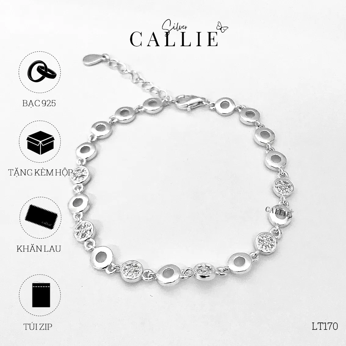 LT170 - Lắc tay bạc Callie Silver vòng tròn đính đá - Image 10