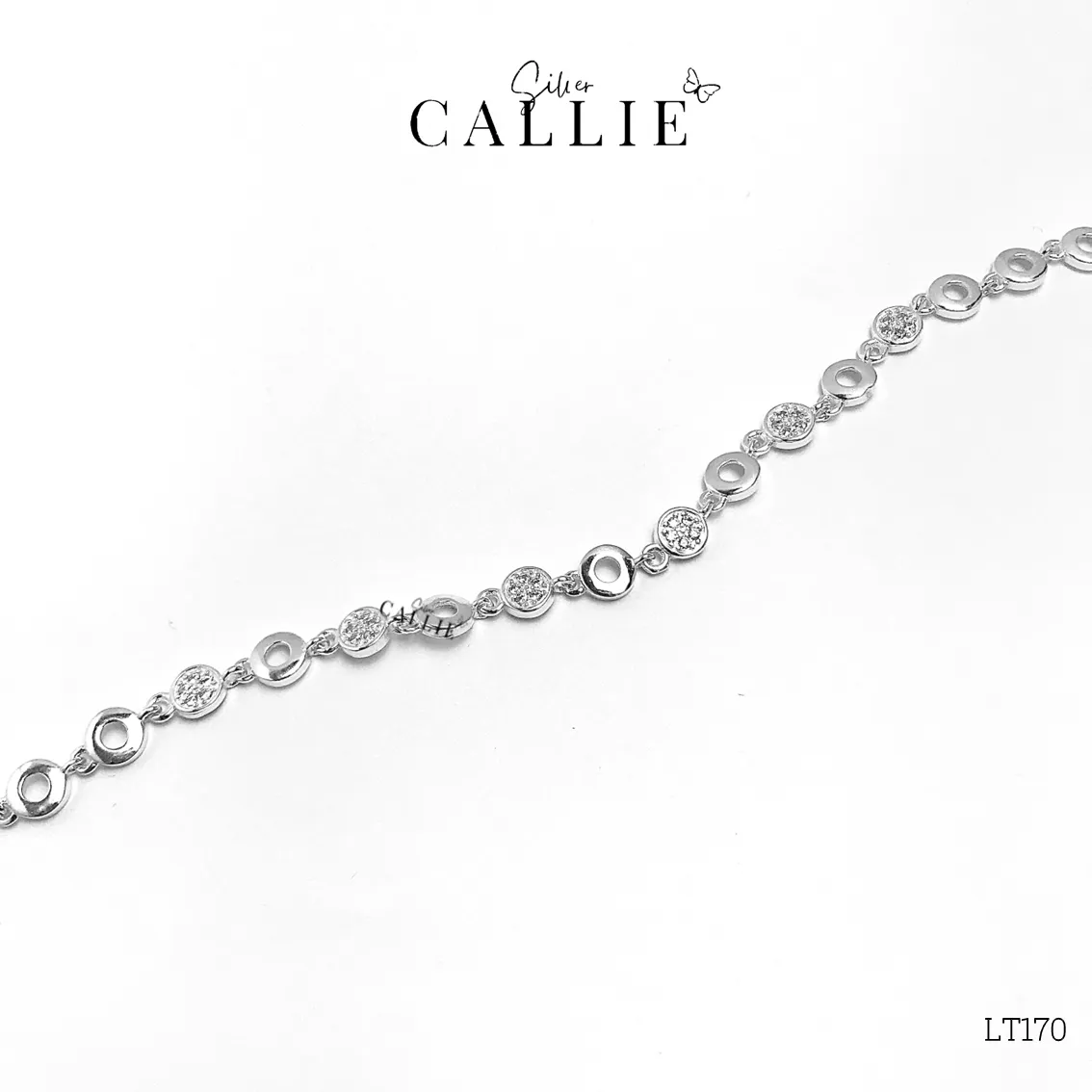 LT170 - Lắc tay bạc Callie Silver vòng tròn đính đá - Image 3