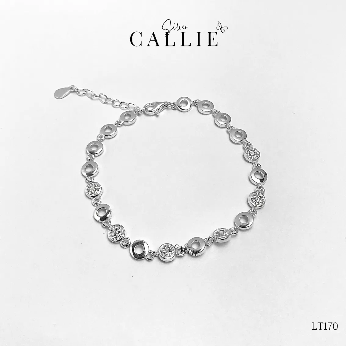 LT170 - Lắc tay bạc Callie Silver vòng tròn đính đá - Image 5