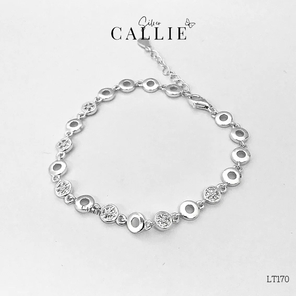 LT170 - Lắc tay bạc Callie Silver vòng tròn đính đá - Image 7