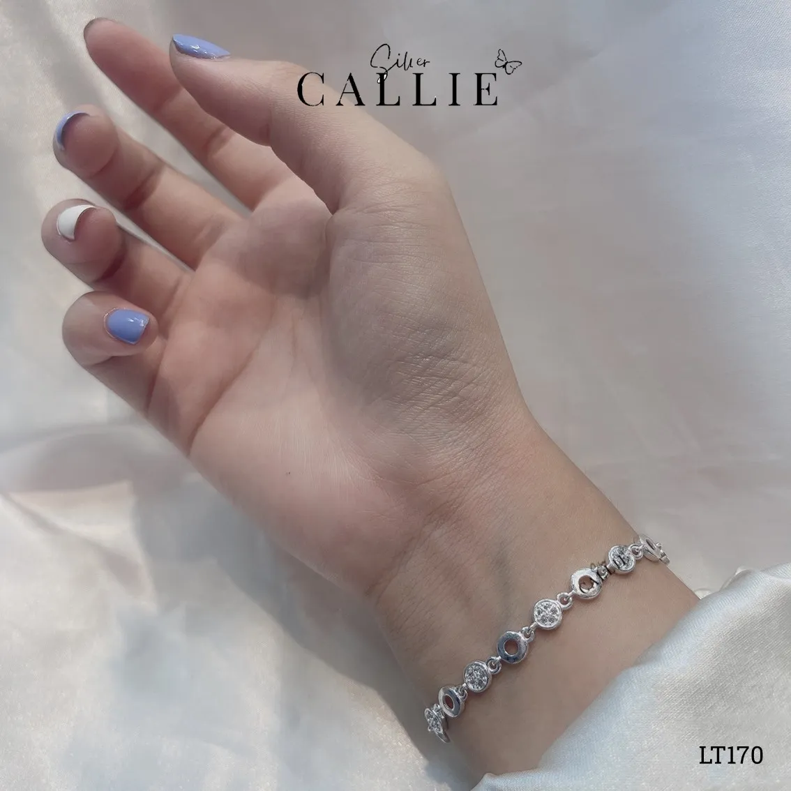 LT170 - Lắc tay bạc Callie Silver vòng tròn đính đá - Image 2