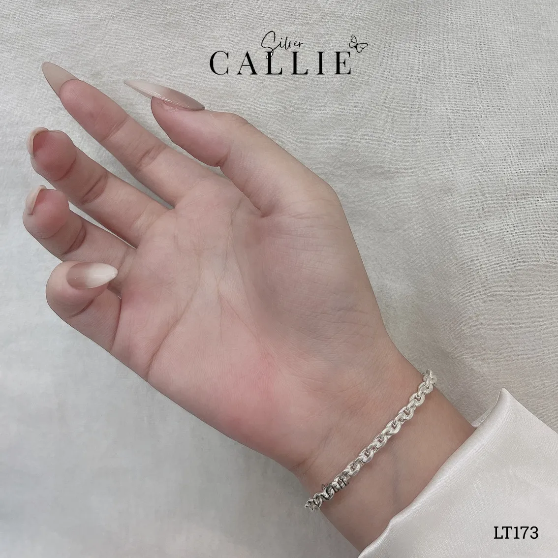 LT173 - Lắc tay bạc Callie Silver dây móc tròn oval 1li2 bảng 4li5 - Image 2