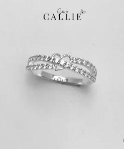N401 - Nhẫn bạc thiết kế Callie Silver trái tim hai hàng đá