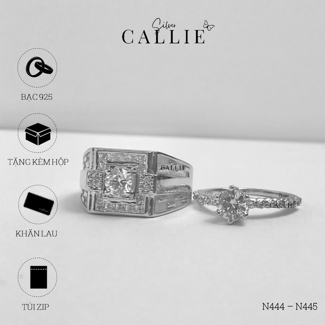 N444 - N445: Nhẫn bạc đôi thiết kế Callie Silver - Hình ảnh 11