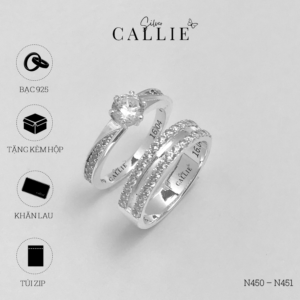 N450 - N451: Nhẫn bạc đôi thiết kế Callie Silver - Hình ảnh 9