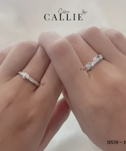 Alternative view of N539 - N540: Nhẫn đôi thiết kế Callie Silver Nền Đá