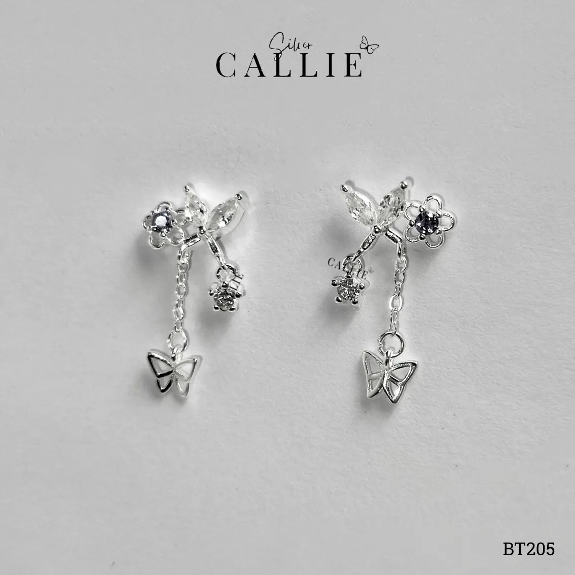 BT205 - BÔNG TAI BẠC CALLIE SILVER BƯƠM BƯỚM TÒN TEN - Hình ảnh 3