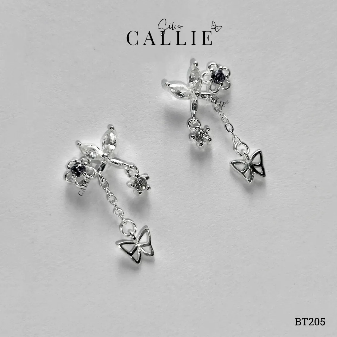 BT205 - BÔNG TAI BẠC CALLIE SILVER BƯƠM BƯỚM TÒN TEN - Hình ảnh 4