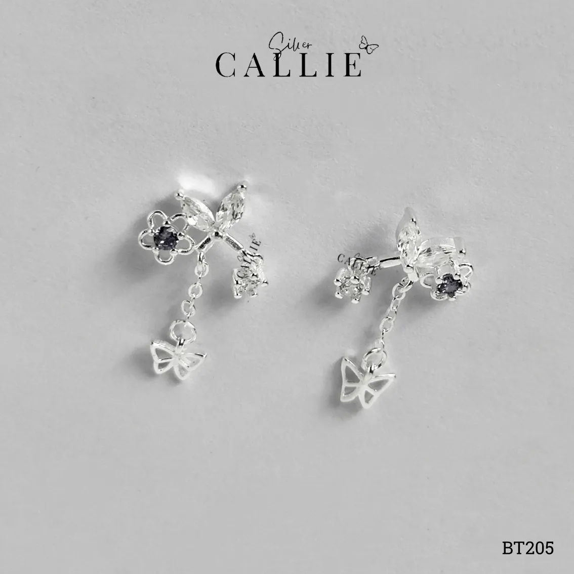 BT205 - BÔNG TAI BẠC CALLIE SILVER BƯƠM BƯỚM TÒN TEN