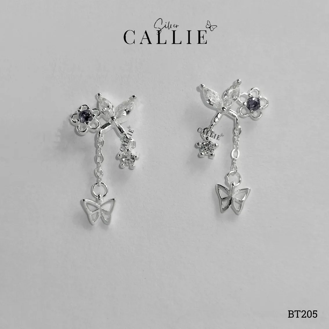 BT205 - BÔNG TAI BẠC CALLIE SILVER BƯƠM BƯỚM TÒN TEN - Hình ảnh 6