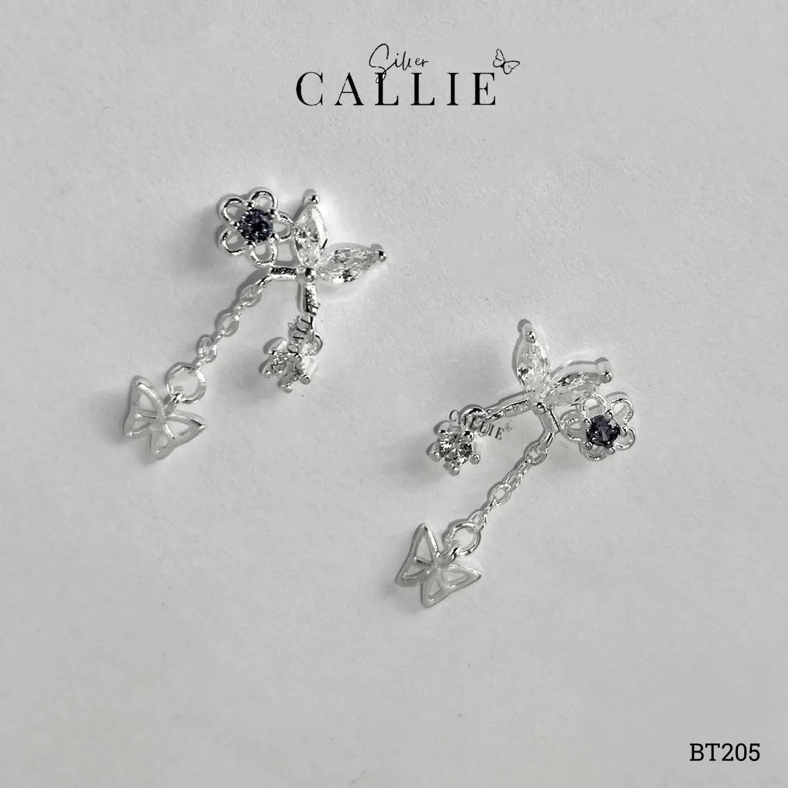 BT205 - BÔNG TAI BẠC CALLIE SILVER BƯƠM BƯỚM TÒN TEN - Hình ảnh 7
