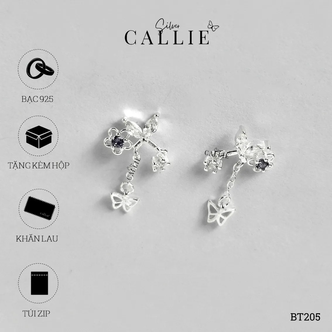 BT205 - BÔNG TAI BẠC CALLIE SILVER BƯƠM BƯỚM TÒN TEN - Hình ảnh 9