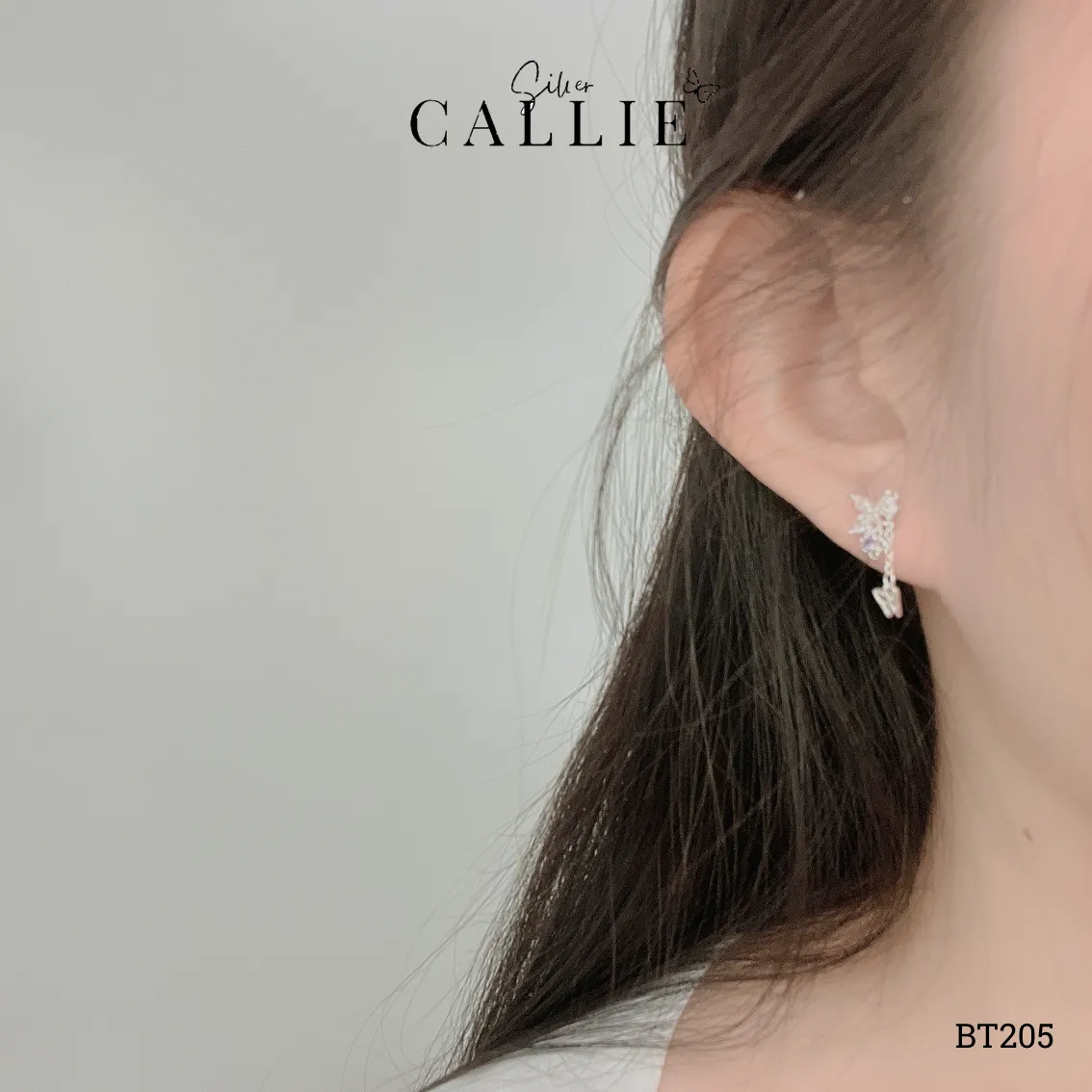 BT205 - BÔNG TAI BẠC CALLIE SILVER BƯƠM BƯỚM TÒN TEN - Hình ảnh 2