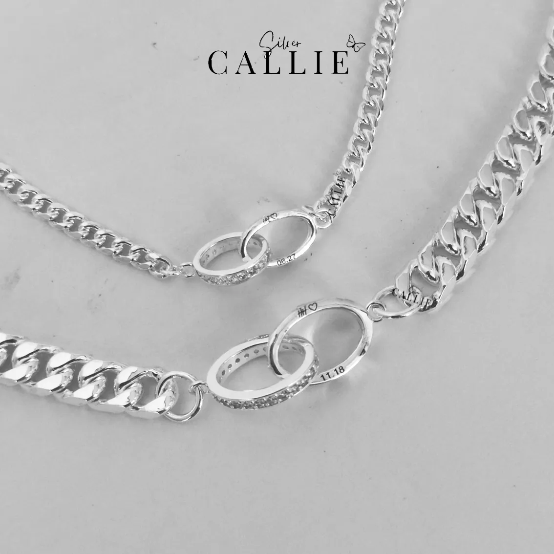 LD37 - LD34: Lắc tay bạc đôi Callie Silver hai vòng tròn lồng nhau - Hình ảnh 3