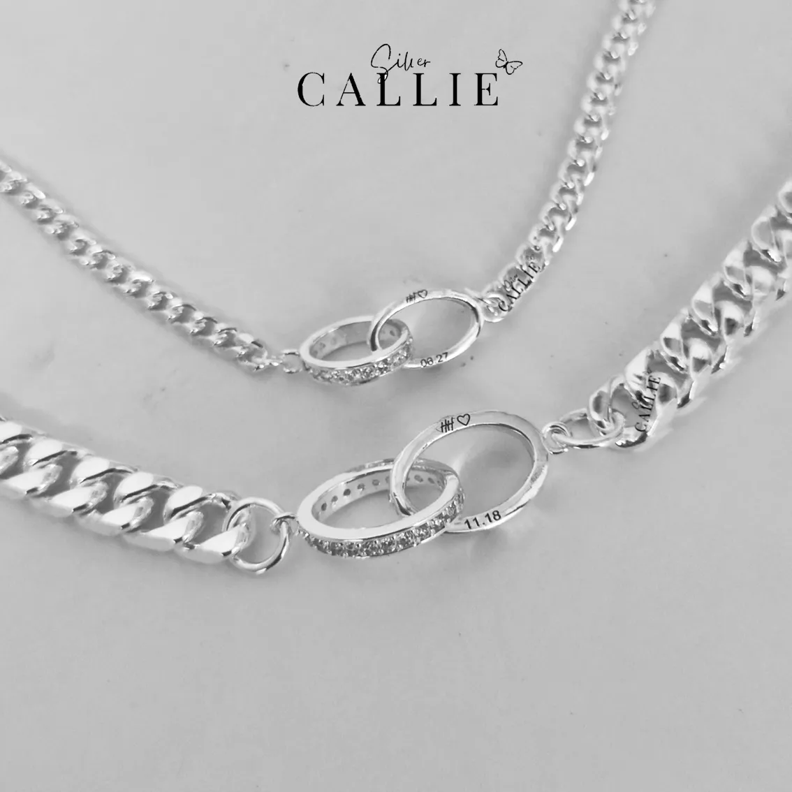 LD37 - LD34: Lắc tay bạc đôi Callie Silver hai vòng tròn lồng nhau